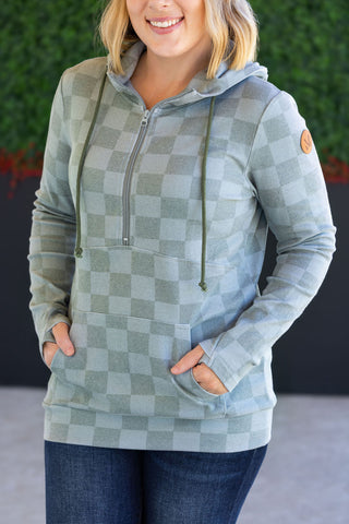 HalfZip Hoodie - Olive Checkers