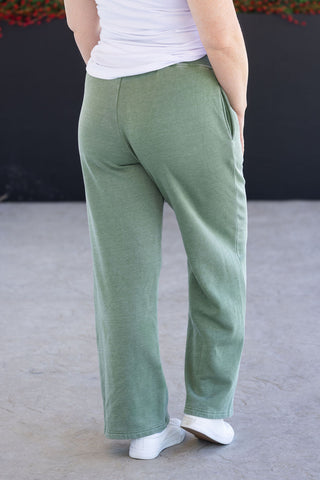 Wide Leg Vintage Wash Bottoms - Olive