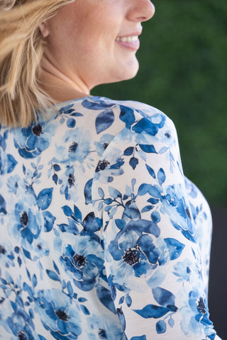 Long Sleeve Sarah Ruffle Top - Sapphire Floral