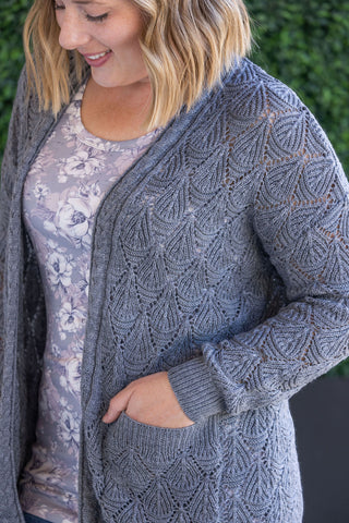 Open Knit Cardigan - Grey