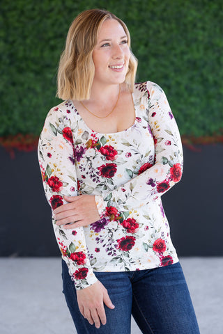 Alyssa Long Sleeve Top - Burgundy Bloom