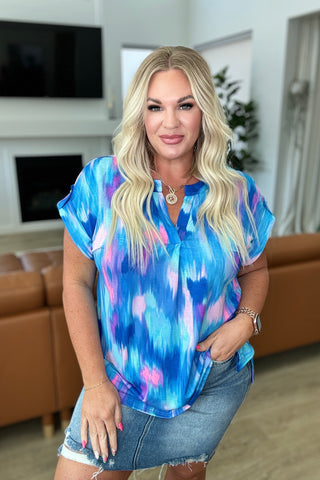 Lizzy Cap Sleeve Top in Royal Brush Strokes