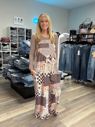 Floral Patchwork Wide Leg Overalls