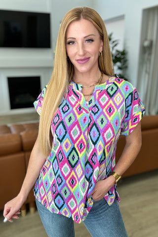 Lizzy Cap Sleeve Top in Lavender Ikat