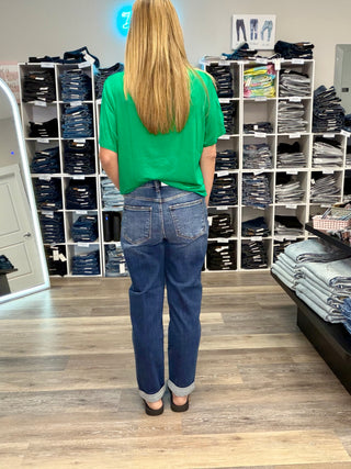 Judy Blue Mid Rise ‘Billie’ Boyfriend Denim - Dark True Indigo