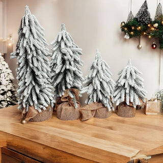 Snow Topped Christmas Trees With Wood & Jute Base