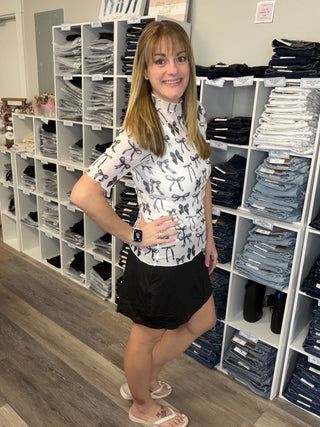 Kora Short Sleeve Mesh Top- Midnight Bow