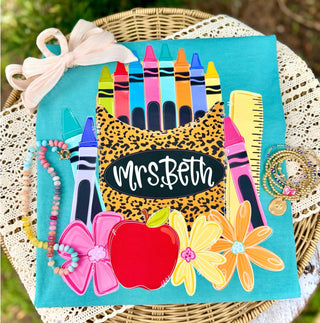 Leopard Crayon Pack Nameplate Graphic Tee