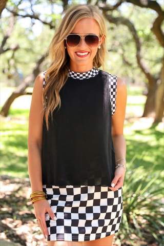 Checkmate Ribbed Tank- Black