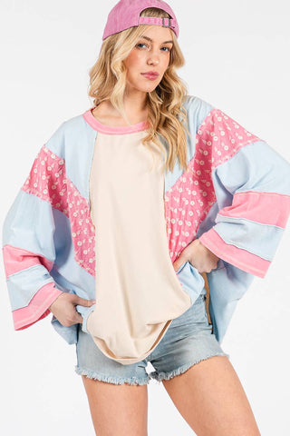 Mineral Washed Floral Patch Oversized Top