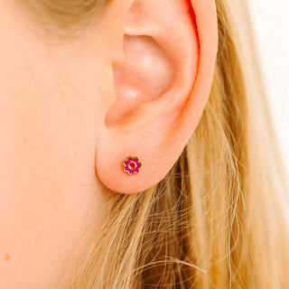 Tiny Pink Flower Studs