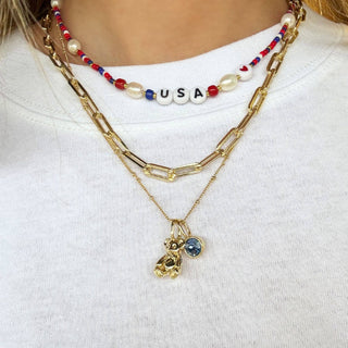 Red, White and Blue Beaded Necklace