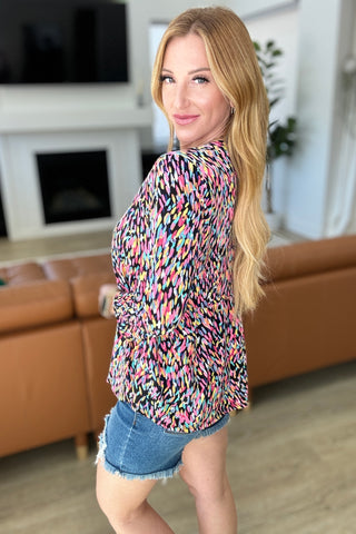 Lizzy Babydoll Top in Black Multi Painted