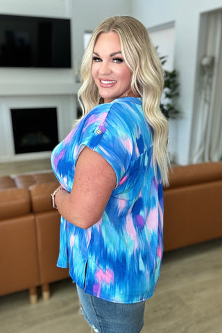 Lizzy Cap Sleeve Top in Royal Brush Strokes