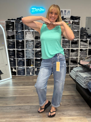 Risen Slouchy Ankle Barrel Cuffed Hem Jeans