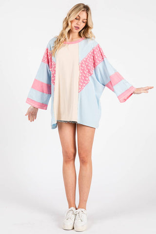 Mineral Washed Floral Patch Oversized Top
