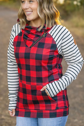 Zoey ZipCowl - Buffalo Plaid and Oatmeal Stripes