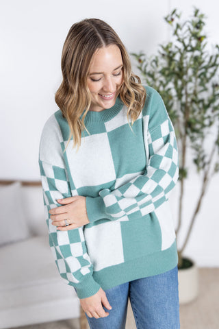 Checkered Pullover Sweater - Dusty Jade