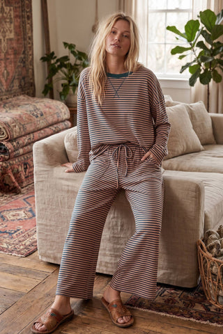 Striped Relaxed Top & Wide Leg Pants Knit Set