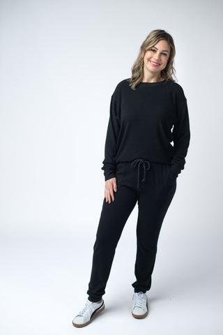Corrine Ribbed Pullover Top - Black