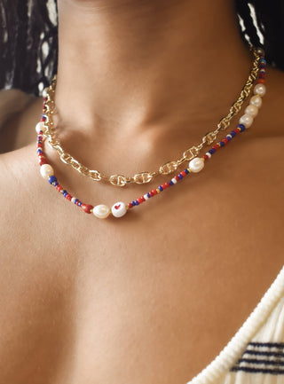 Red, White and Blue Beaded Necklace