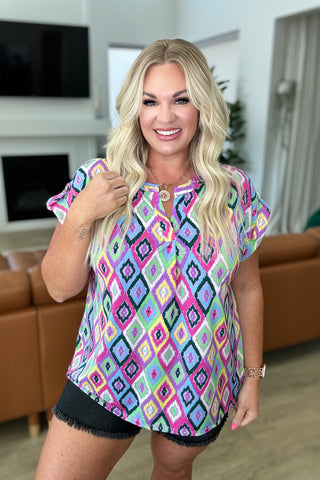 Lizzy Cap Sleeve Top in Lavender Ikat