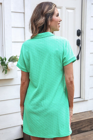 PREORDER- Ezra Textured Zipper Dress- Spearmint