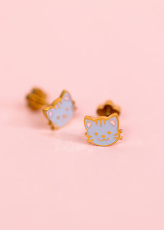 Gray Cat Flat-Back Earring