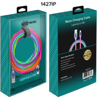 Neon Lightning or USBC Cable - 6ft