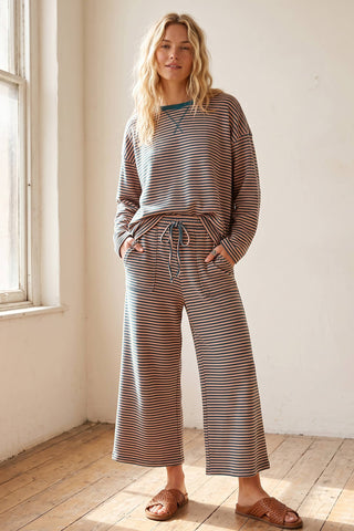 Striped Relaxed Top & Wide Leg Pants Knit Set