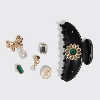 KitschPop™️ Curved Claw Clip 7pc Set Vintage - Black
