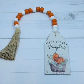 Farm Fresh Pumpkins Beaded Wood Tag