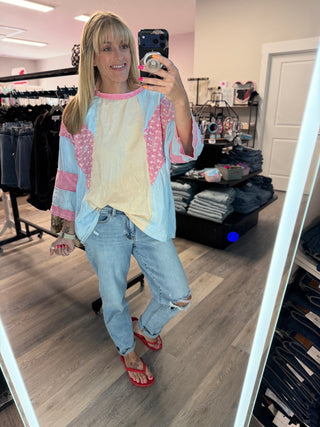 Mineral Washed Floral Patch Oversized Top