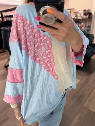 Mineral Washed Floral Patch Oversized Top