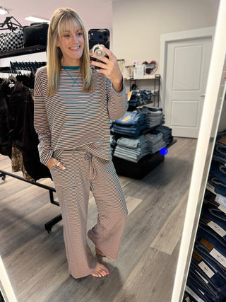 Striped Relaxed Top & Wide Leg Pants Knit Set