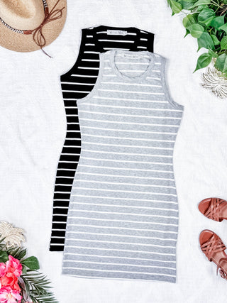 Mariah Ribbed Dress - Grey Stripes
