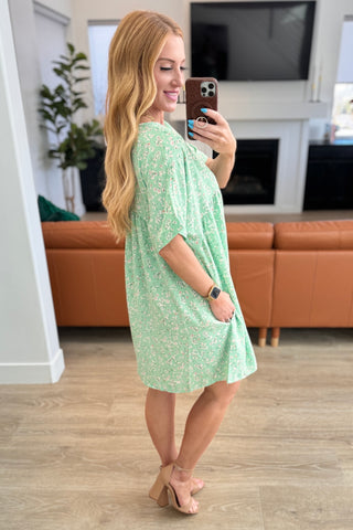 Rodeo Lights Dolman Sleeve Dress in Mint Floral