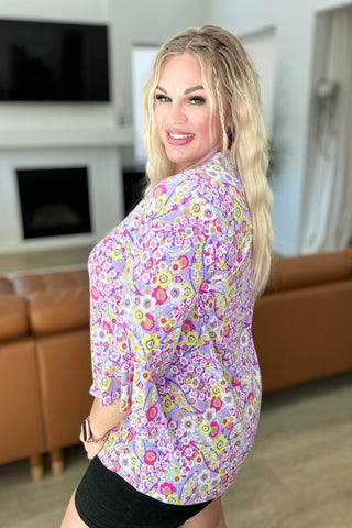 Lizzy Bell Sleeve Top in Lavender Retro Ditsy Floral