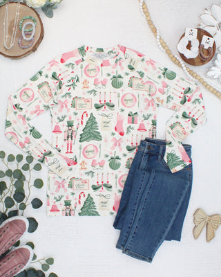 Blair Long Sleeve Top - Pink Pine Noel