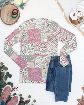 Blair Long Sleeve Top - Holiday Patchwork