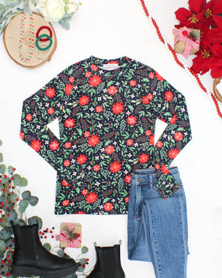 Blair Long Sleeve Top - Poinsettia Nights