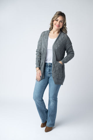 Open Knit Cardigan - Grey