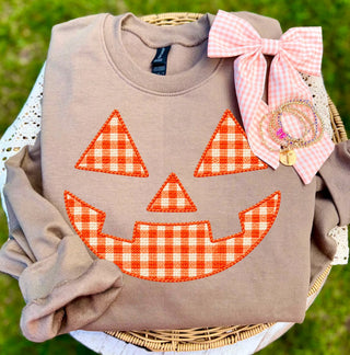 Orange Gingham O’ Lantern Faux Stitch Graphic Tee