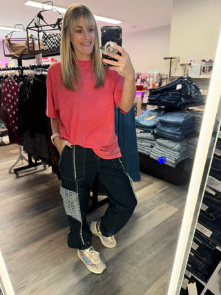 Denim Lace Pocket Drawstring Jogger Pants