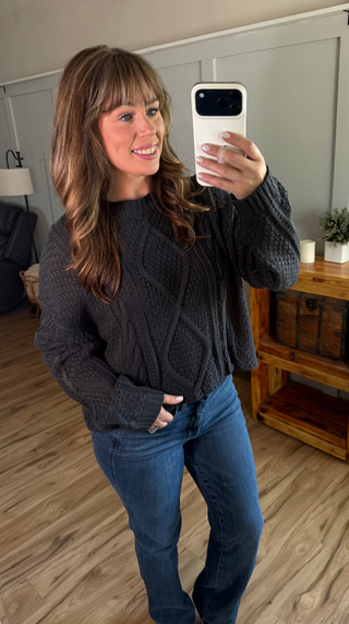 Cable Knit Sweater - Charcoal