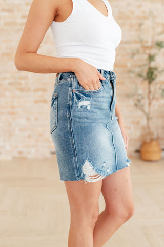 Carol High Rise Rigid Magic Denim Skirt