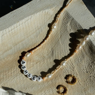 Customized Champagne and Pearls Beaded Necklace