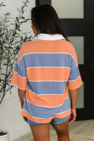 Cloudbound Collared Casual Top in Orange and Denim