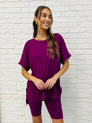 Comfy Cruising Top and Biker Shorts Set in Lt Plum