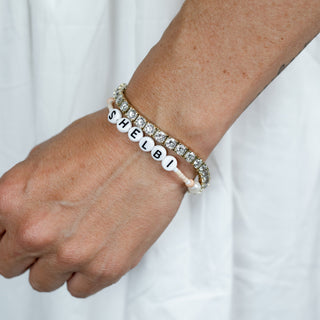 Customized Stretch Bracelet in Champagne and Pearls